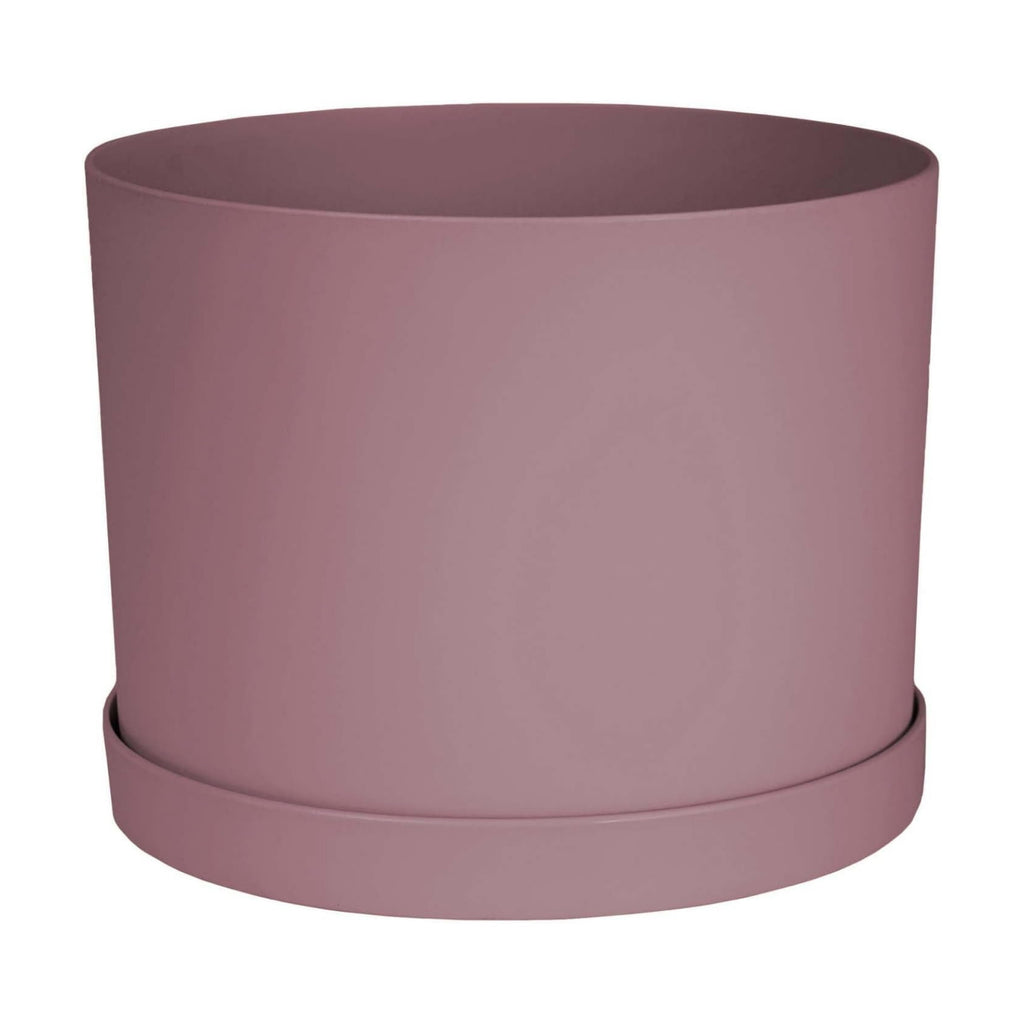 Bloem Mathers 8" Plastic Planter - Modern Indoor Pot with Drainage Hole and Saucer Tray, Dusty Rose