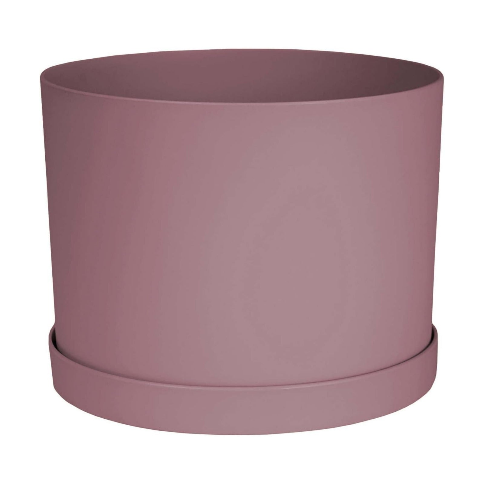 Bloem Mathers 8" Plastic Planter - Modern Indoor Pot with Drainage Hole and Saucer Tray, Dusty Rose