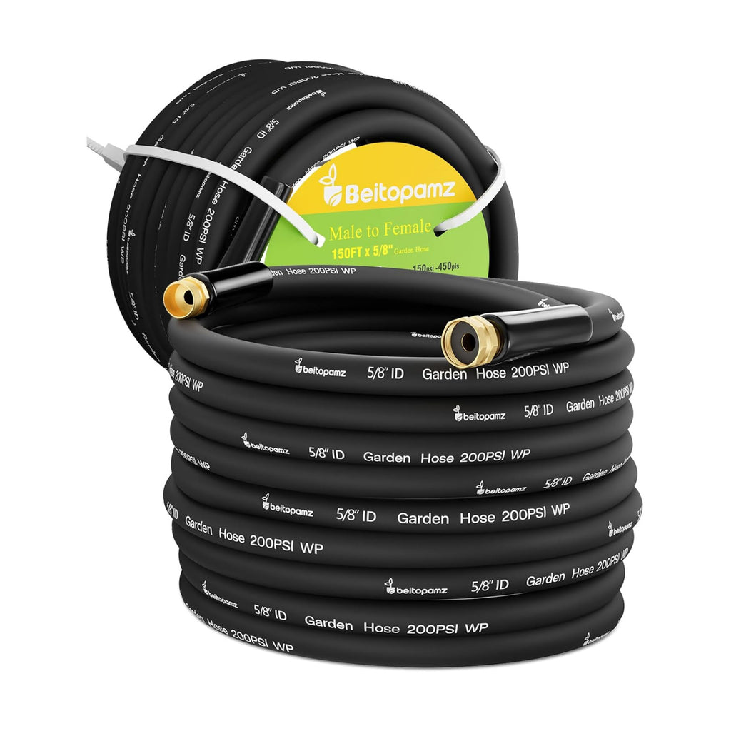 Beitopamz 150 ft Garden Hose, 5/8 in Heavy Duty Water Hose, Flexible and Durable, Lightweight Rubber Hybrid Hose