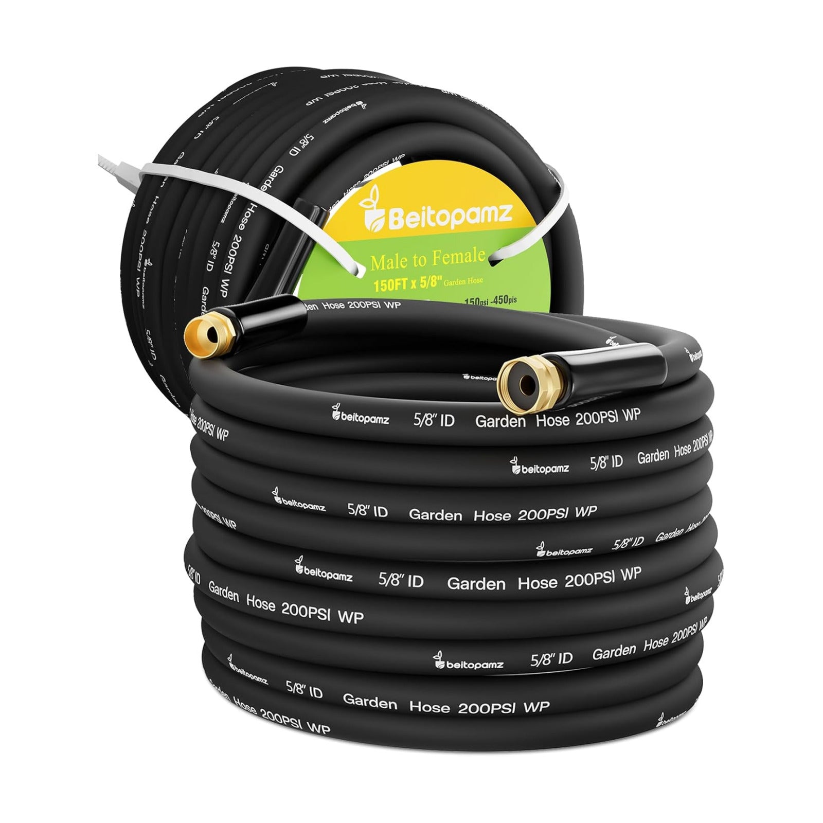 Beitopamz 150 ft Garden Hose, 5/8 in Heavy Duty Water Hose, Flexible and Durable, Lightweight Rubber Hybrid Hose