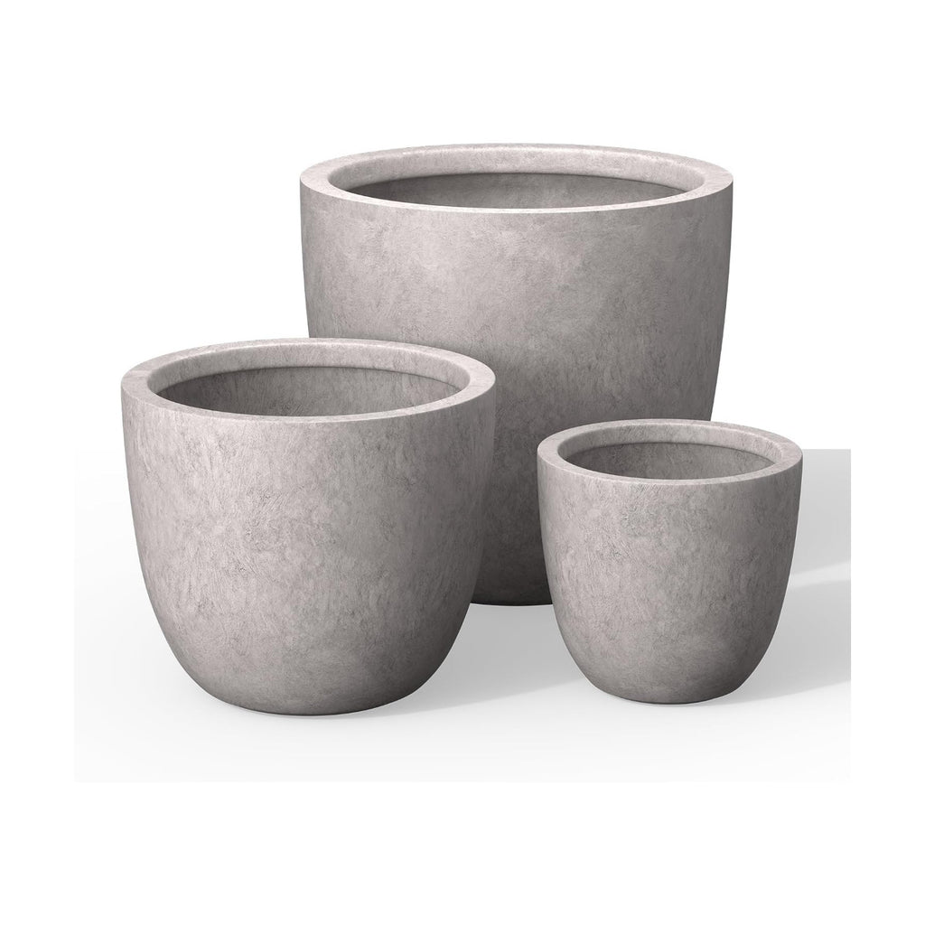 Kante Set of 3 CON Gray Concrete Bowl Planters 18" 14" 10" Dia