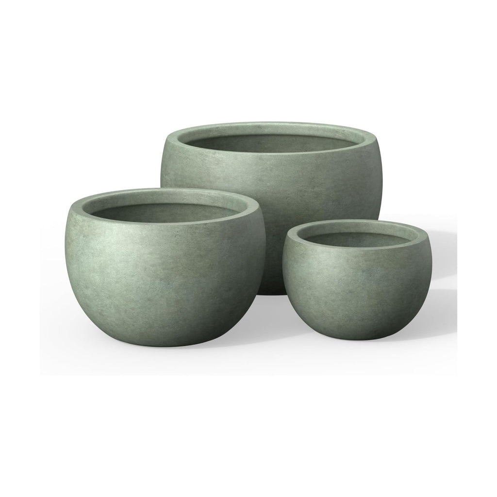 Kante Set of 3 Mint Green Concrete Bowl Planters 19.9" 15.7" 11.8" Dia | Drainage for Outdoor, Rubber Plug for Indoor