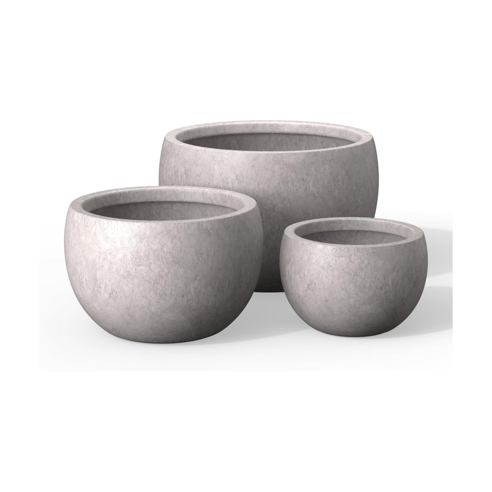 Kante Set of 3 CON Gray Concrete Bowl Planters 19.9" 15.7" 11.8" Dia | Drainage for Outdoor, Rubber Plug for Indoor
