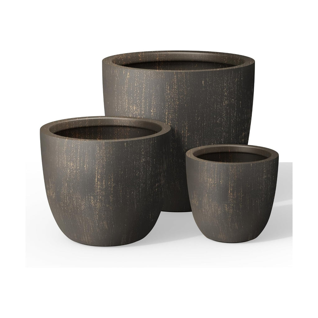 Kante Set of 3 Vintage BRN Concrete Bowl Planters 18" 14" 10" Dia