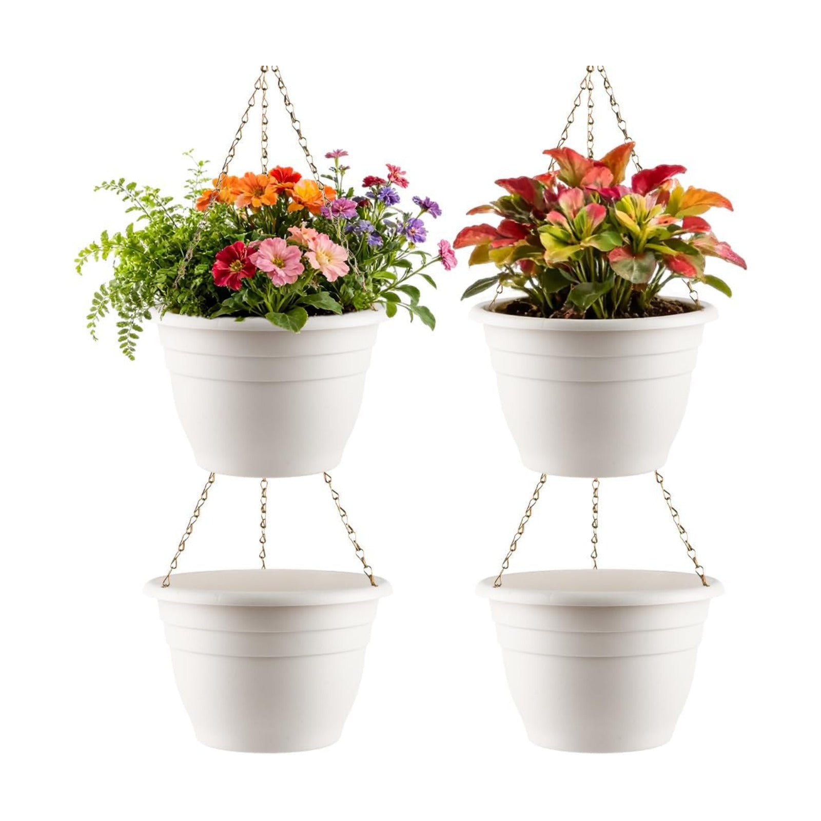 RooTrimmer Hanging Planters 10 Inch, 4 Pcs Flower Pots with Drainage Hole, Self Watering Hanging Basket for Indoor