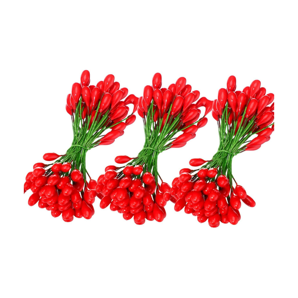 BBTO Pack of 400 Red Artificial Holly Berries, Christmas Fake Fruit Berries on 200 Wire Stems for Christmas Tree Decoration, Flower Wreath DIY Craft