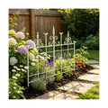 Vintage Distressed White Metal Garden Fence Panels, 25.6" W x 23.2" H Rustic Cast Iron Picket Fence, Outdoor Landscape