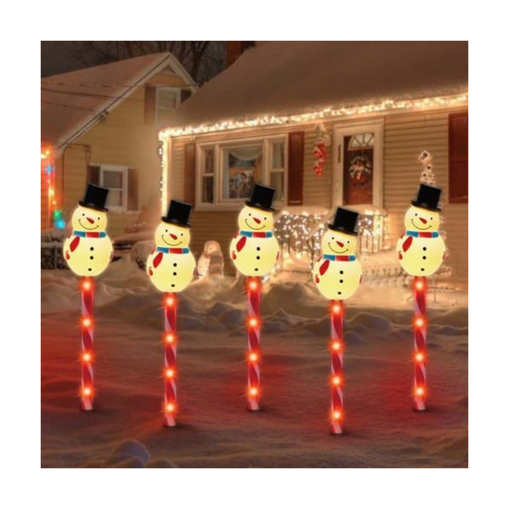 LAMPHOME Christmas Pathway Lights Outdoor, Set of 5 Snowmans Christmas Decorations Outdoor Yard, 15inch Pathway Marker Stake Lights for Patio Ground Path Sidewalk Walkway Driveway