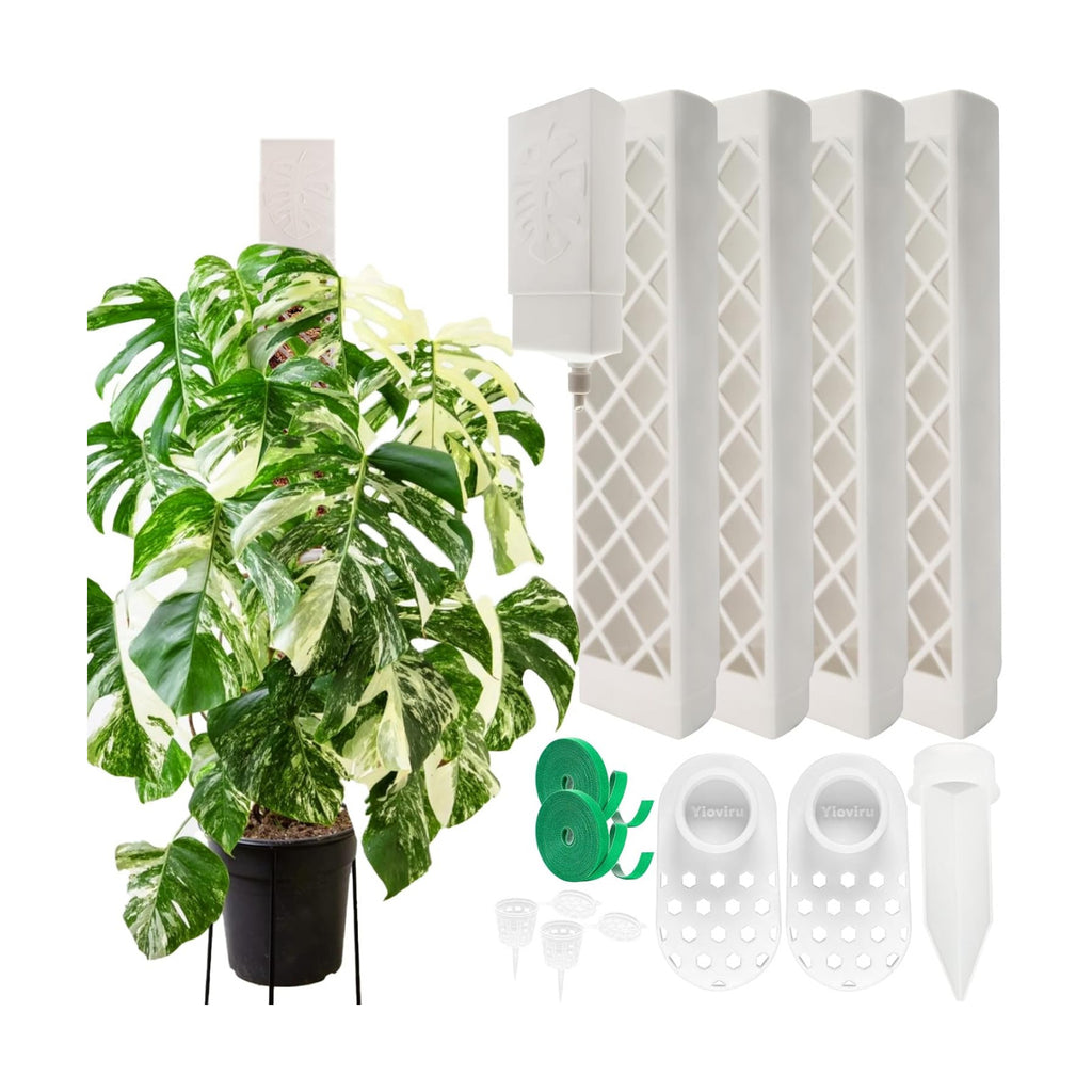 4 Psc 9 Inch D Shaped Moss Pole with Watering Dripper, Plastic Moss Poles for Climbing Plants, Sturdy Monstera Plant
