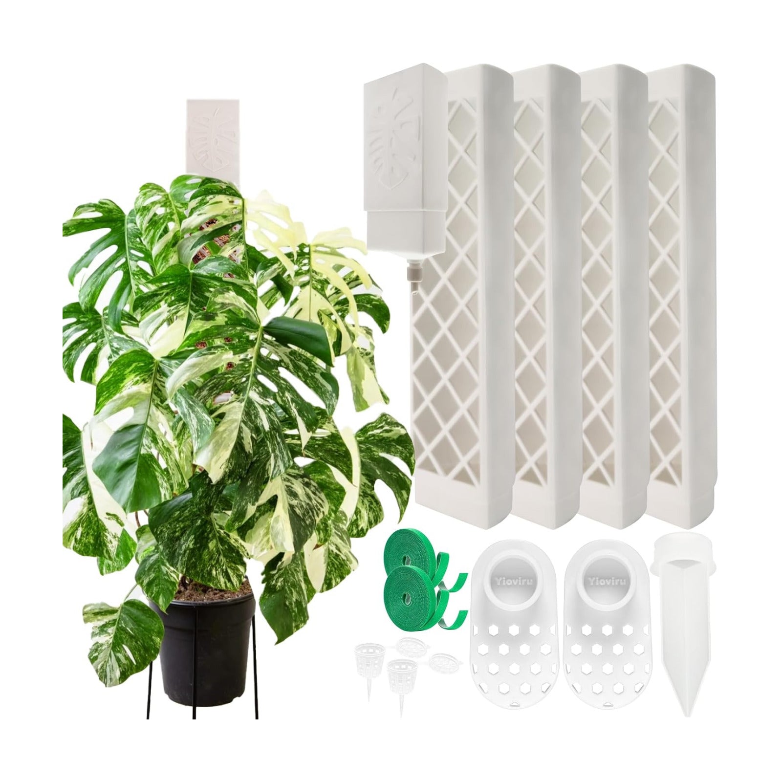 4 Psc 9 Inch D Shaped Moss Pole with Watering Dripper, Plastic Moss Poles for Climbing Plants, Sturdy Monstera Plant