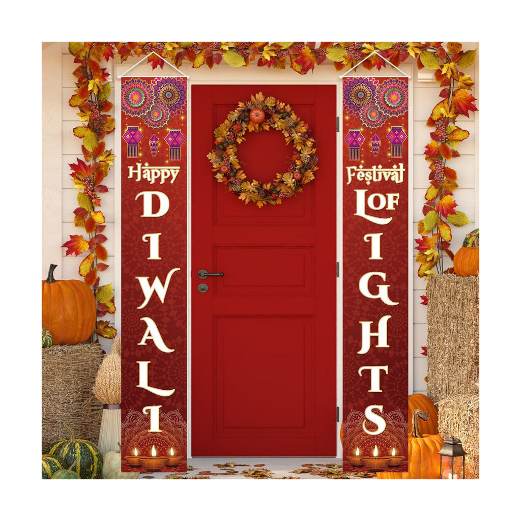 Diwali Porch Banner Sign Happy Diwali Door Decorations Indian Festival of Lights Hanging Banner for Indoor Outdoor, 12 X 71 Inch