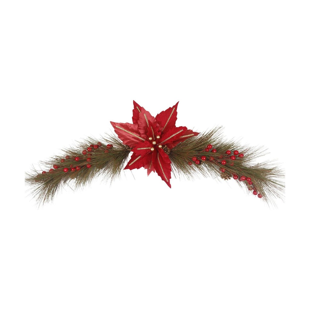 CITYES Christmas Swag Decoration Floral Swag with Berries and Silk Poinsettia Flowers Pine Needles Greenery 41.34 Inch Christmas Swag Xmas Door Swag for Front Door Festival Decor Wall Arch Window