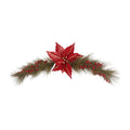 CITYES Christmas Swag Decoration Floral Swag with Berries and Silk Poinsettia Flowers Pine Needles Greenery 41.34 Inch Christmas Swag Xmas Door Swag for Front Door Festival Decor Wall Arch Window