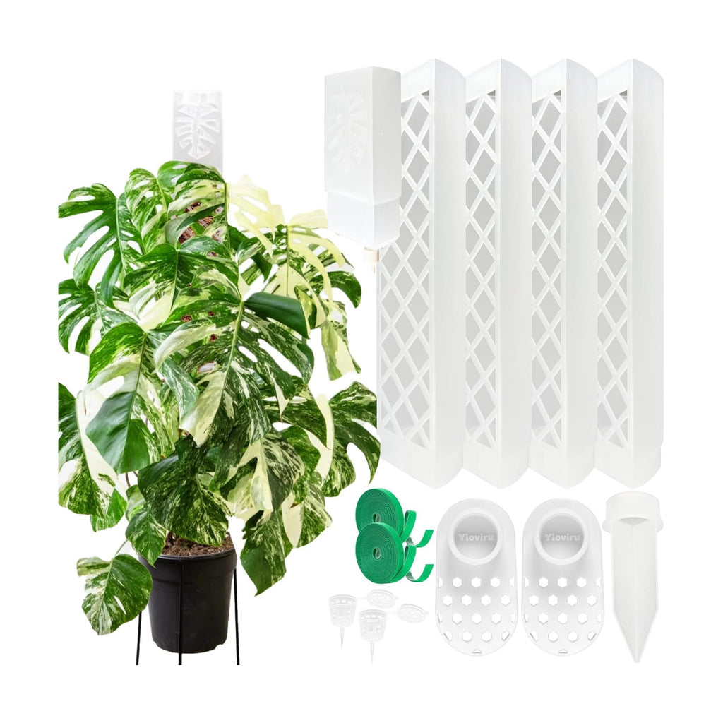 4 Psc 9 Inch D Shaped Moss Pole with Watering Dripper, Plastic Moss Poles for Climbing Plants, Sturdy Monstera Plant
