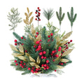 Winlyn 70 Pcs Assorted Christmas Greenery Stems Artificial Pine Branches Evergreen Cedar Picks Red Berry Stems Pine Needles Glitter Leaf Sprays 5.9"-12.7" for Holiday Trees Floral Arrangements Wreaths