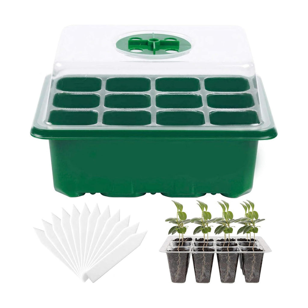 Seed Starter Tray, 12 Set Seedling Kits with Adjustable Humidity Dome, Plant Starter Kit for Seeds Growing Starting (12 Cells per Tray)