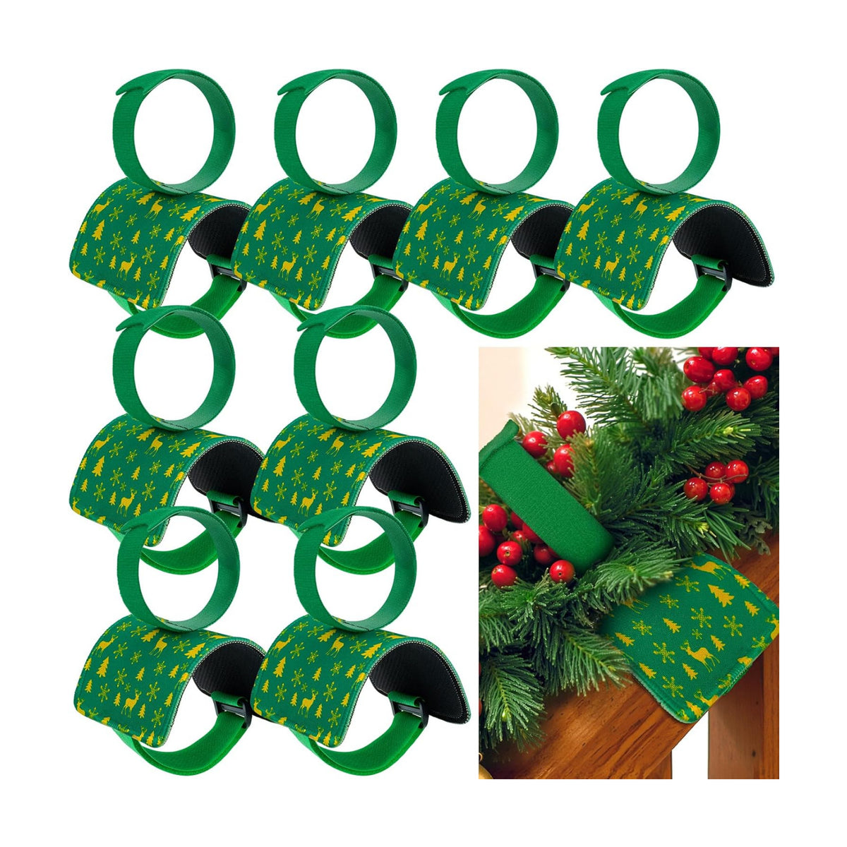 8PCS Adjustable Christmas Garland Ties for Banister with Non-Slip Padding