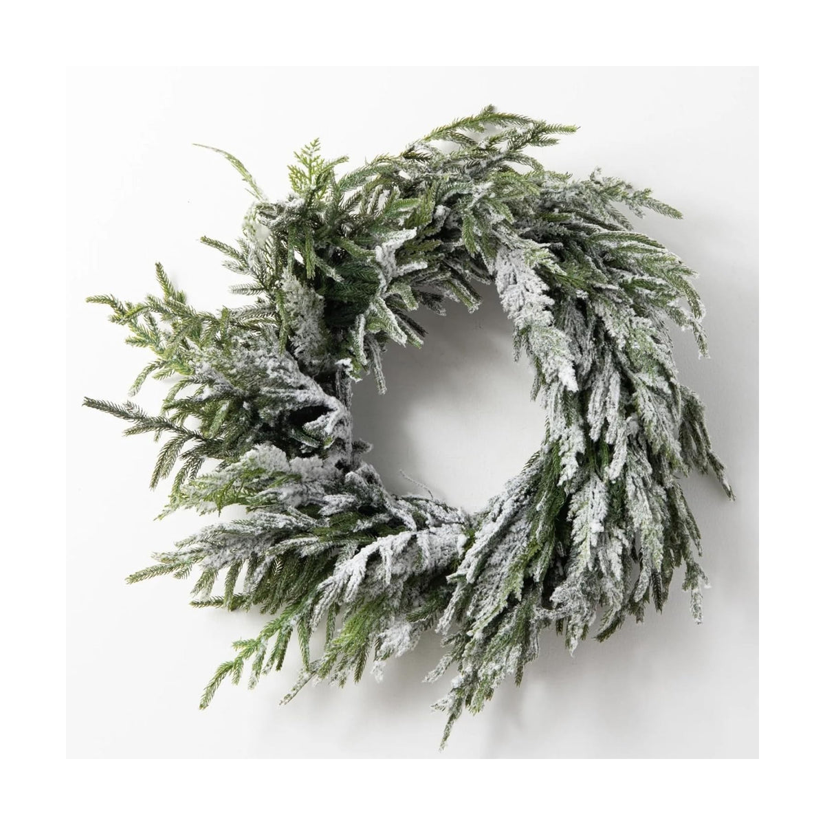 Wavwaww 19.7 Inch Norfolk Pine Snow Christmas Wreath