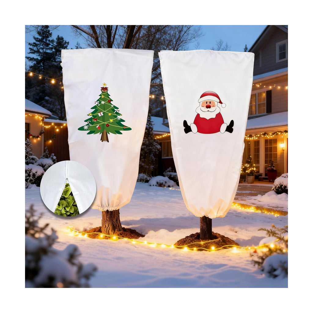 71"h x 47"w Plant Covers Freeze Protection - Reusable Tree wrap for Outdoor Plants,Cloths with Santa Claus Print