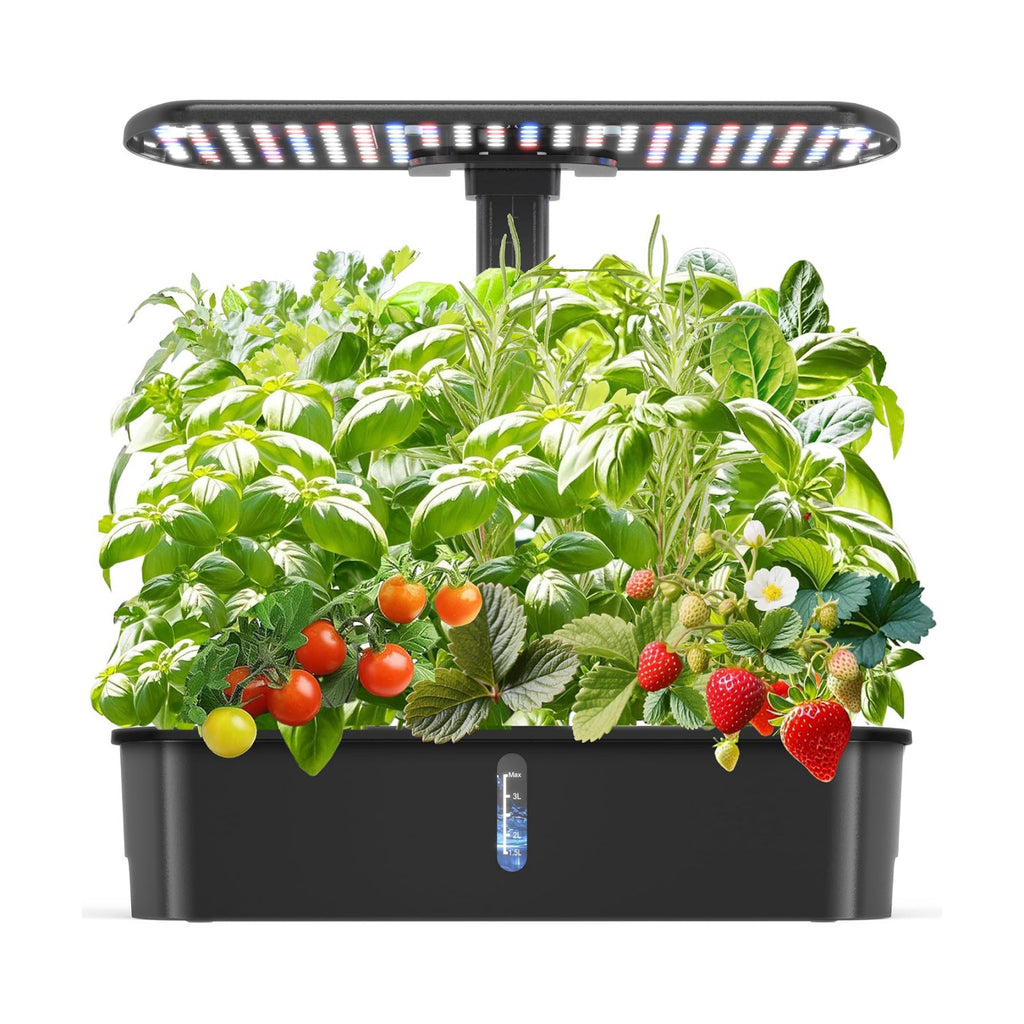 Hydroponics Growing System Kits,Smart Indoor Herb Garden with 24W LED Grow Light Planting Height Adjustablewith,12 Pods