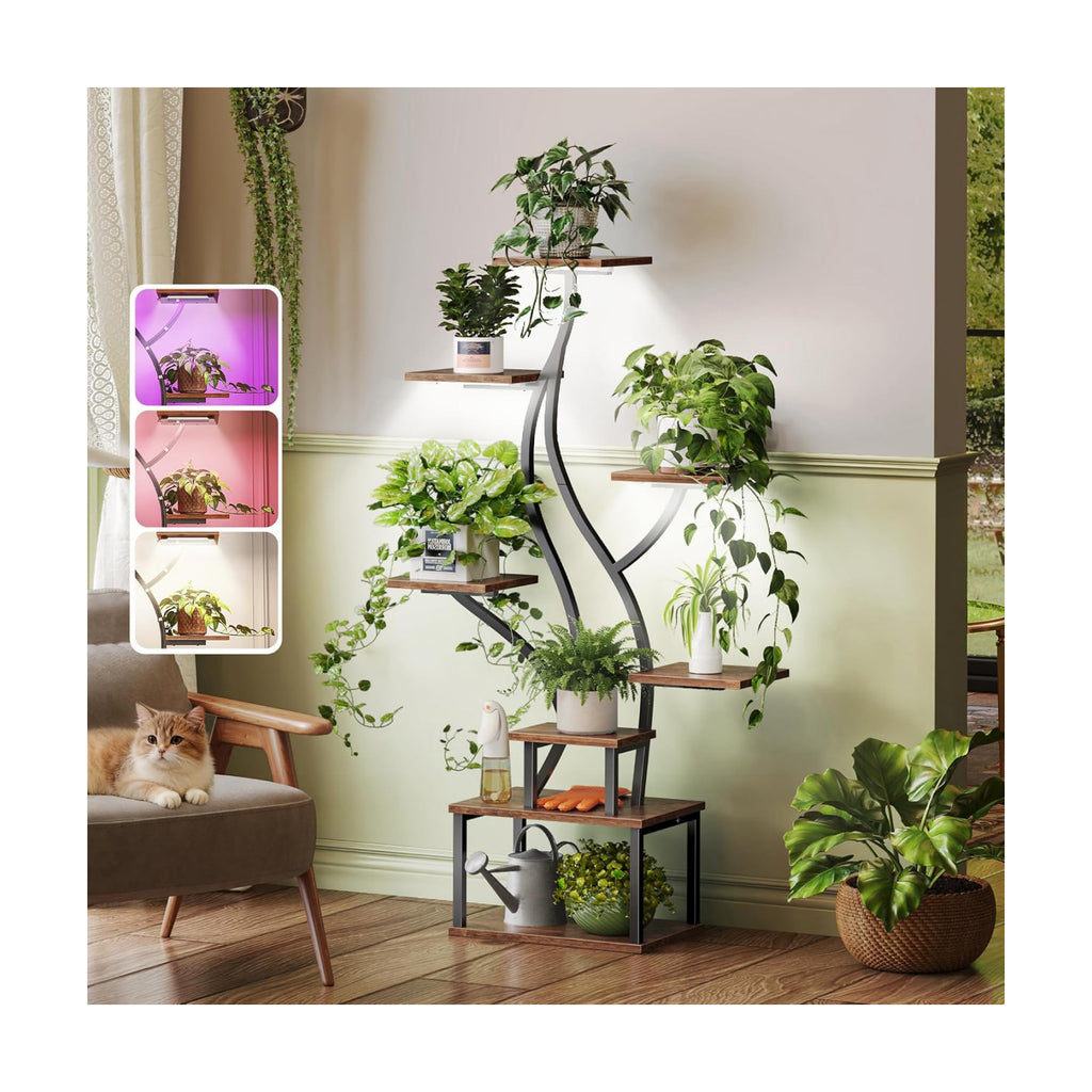 51.3 Inch Plant Stand with Grow Light, 6 Tiered Indoor Plant Shelf | Corner Plant Rack with Larger Flower Holder