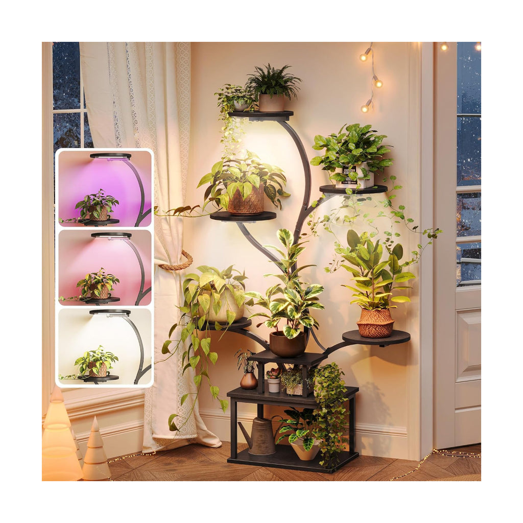 51 Inch Plant Stand with Grow Lights, 8 Tiered Indoor Plant Shelf | Corner Plant Rack with Larger Flower Holder