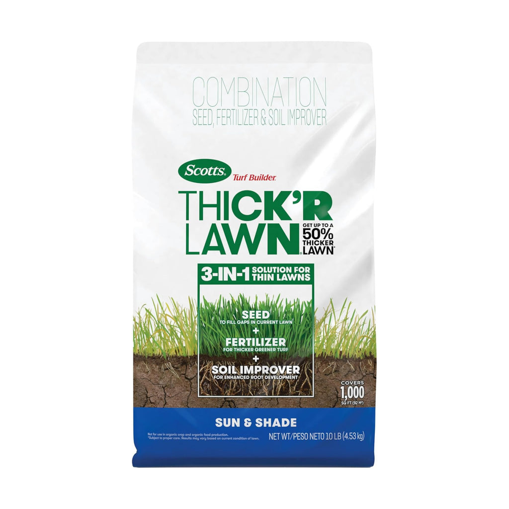Scotts Turf Builder Thick'r Lawn Sun & Shade, 10 lbs. | Combination Grass Seed, Lawn Fertilizer and Soil Improver