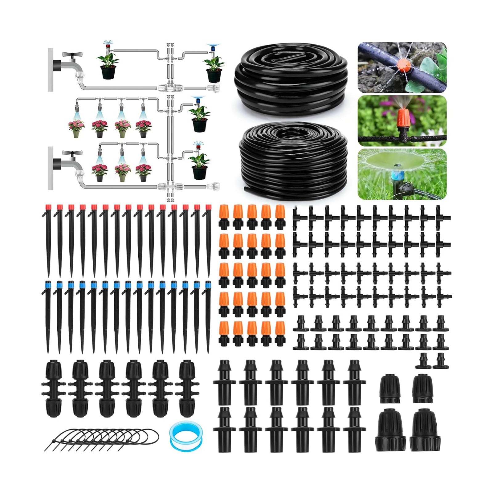 240FT Drip Irrigation System with with 1/2'' 1/4'' Tubing Hose | Automatic Drip Irrigation Kits Quick-Connect for