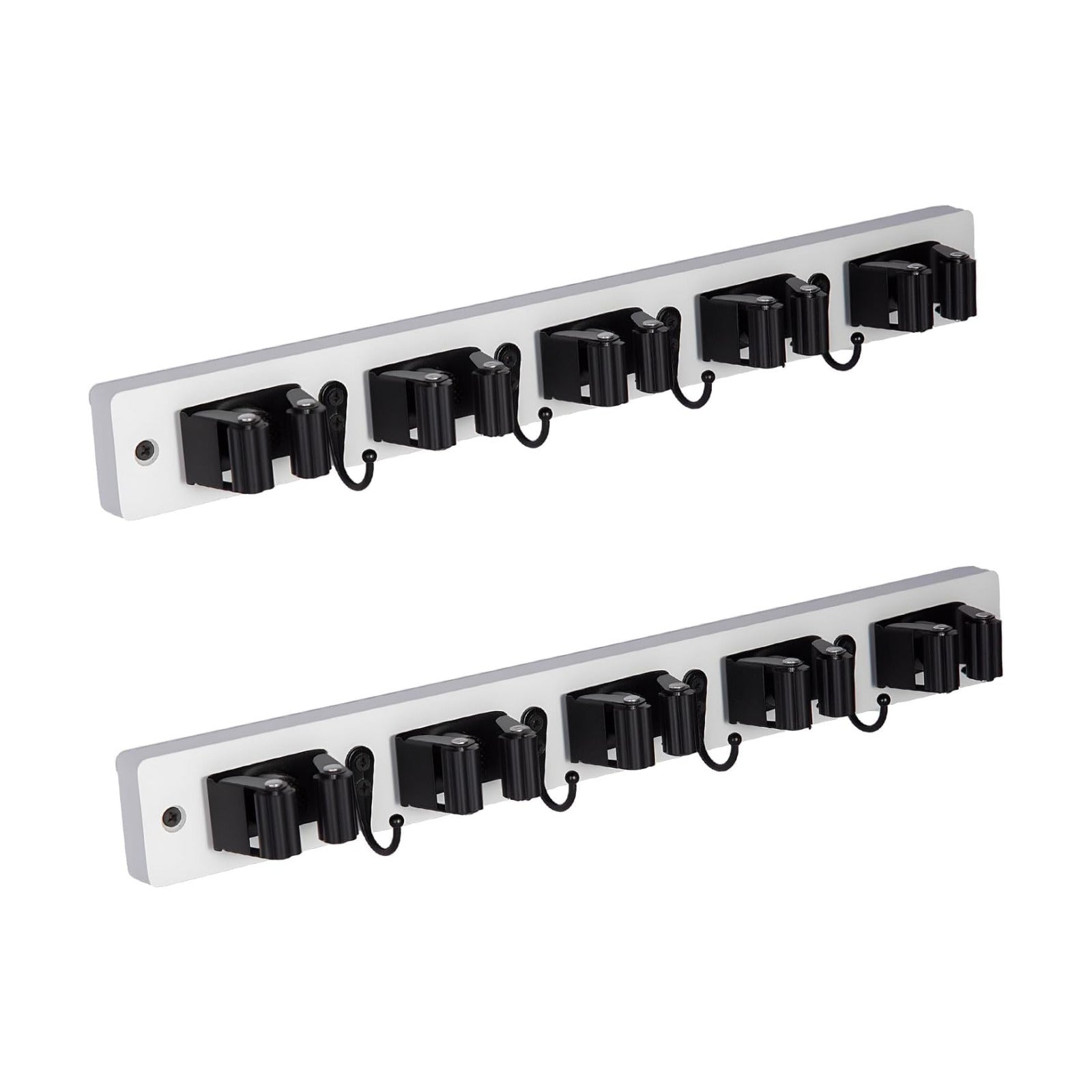 2 Pack Broom Holder Wall Mount With 5 Slots & 4 Hooks，Rustic Wood Broom & Mop Hanger，Wall Mounted Garden & Garage Tool