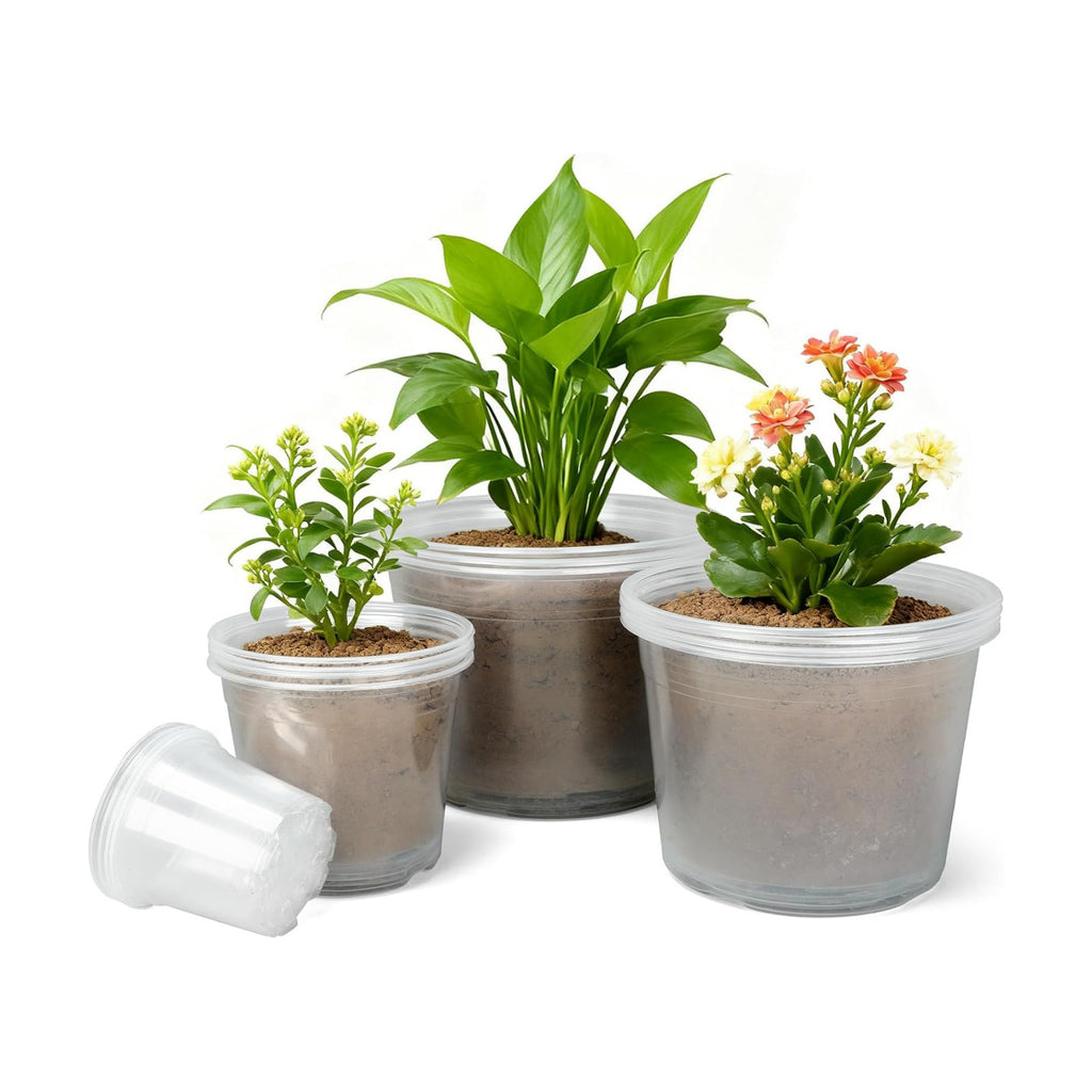 4/6/8/10 Inch Large Size Clear Nursery Pots for Plants, 16 Pack Plastic Plant Pots with Drainage Holes, Durable