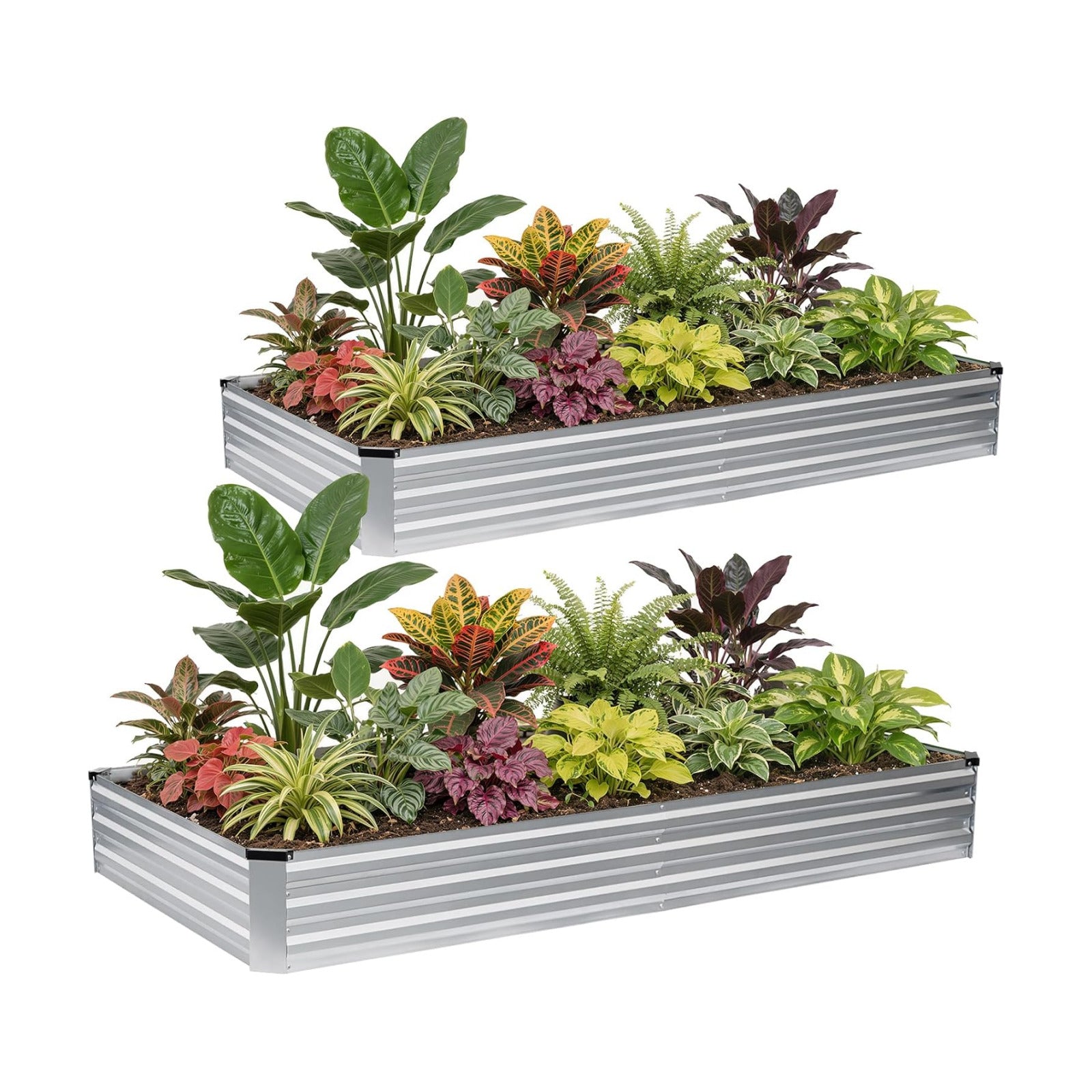 G GOOD GAIN 2Pcs Galvanized Raised Garden Bed 8x4x1ft for Herbs, Silver | Metal Planter Box Outdoor, Rectangular Raised