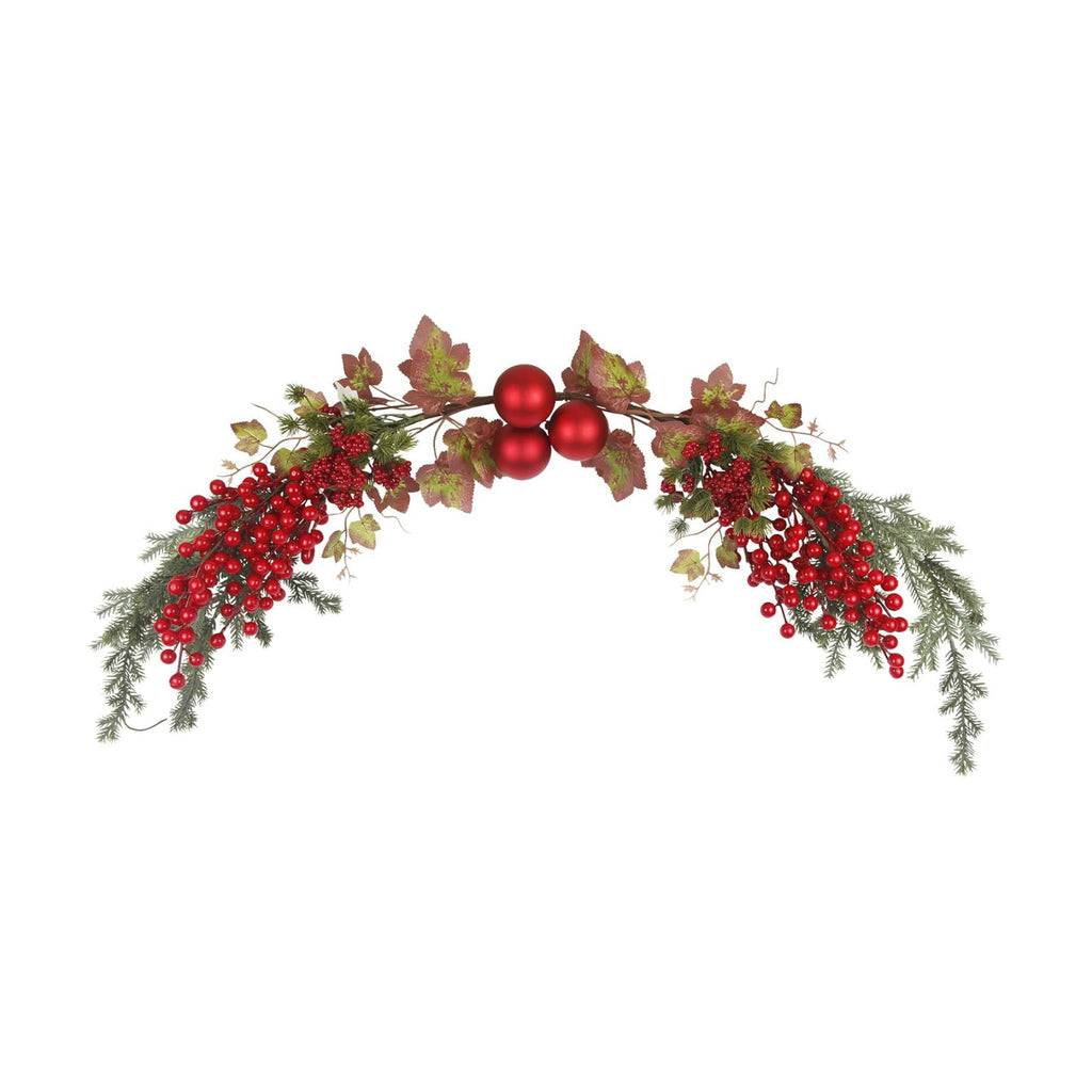 Christmas Swag for Front Door 49" Artificial Door Swag Xmas Decorative with Red Berries Xmas Balls Christmas Swags for Stair Fireplace Mantle Mailbox Window Holiday Decor