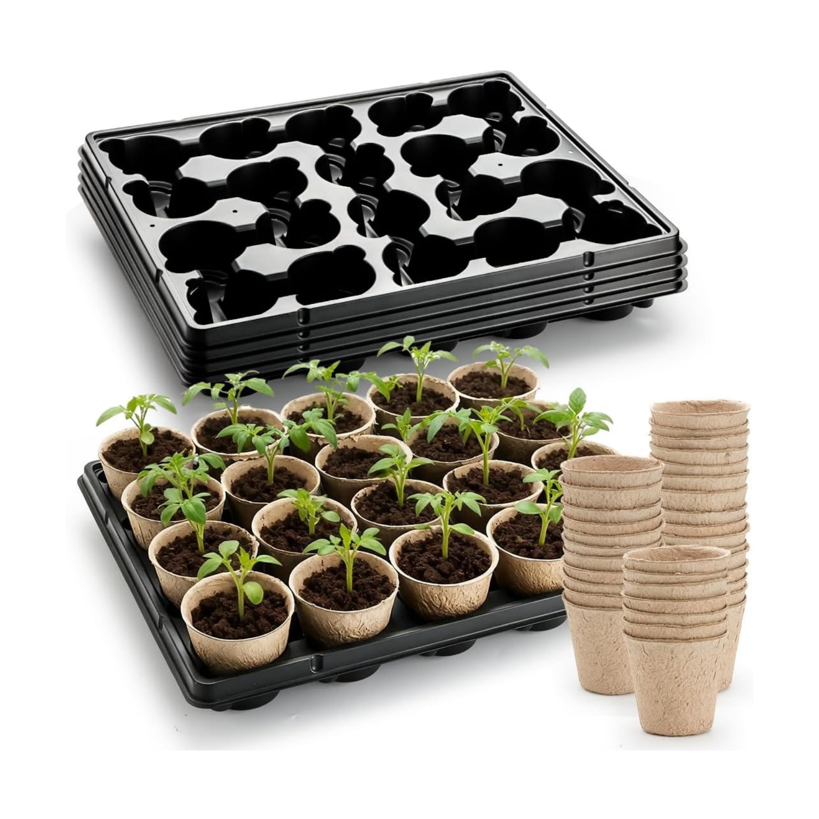 RooTrimmer 3.15 Inch Peat Pots 100 Pcs with 20 Cell Seedling Trays 5 Pcs, Biodegradable Seed Starter Pots with