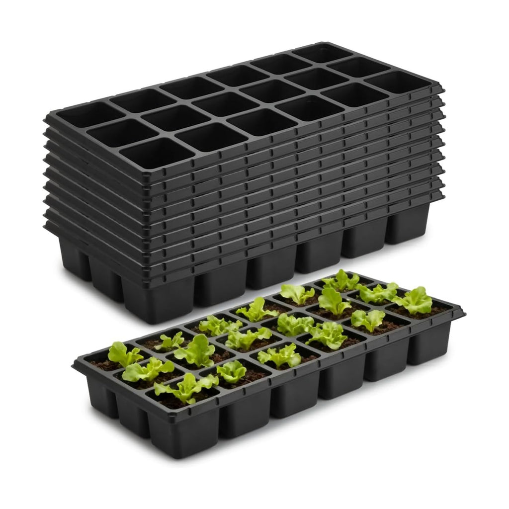 RooTrimmer 10 Pack 18 Cell Seed Starter Trays - 2.9 "Deep 3 Inch Big Cell Plastic Nursery Trays, 20" x 10", for 1020