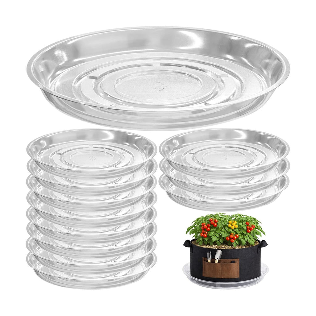 12 Packs 18 Inches Large Clear Plant Saucers for Indoor Outdoor Use Heavy Duty Plastic Plant Trays for Planter Bulk