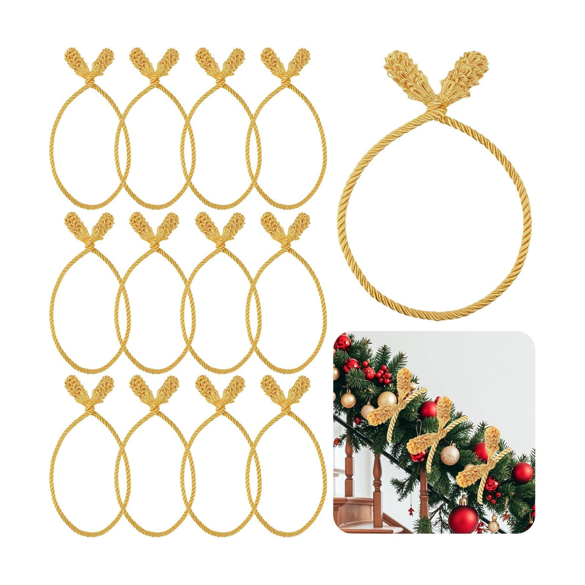 Celltestria 12pcs 20 Inches Christmas Garland Ties (Golden)