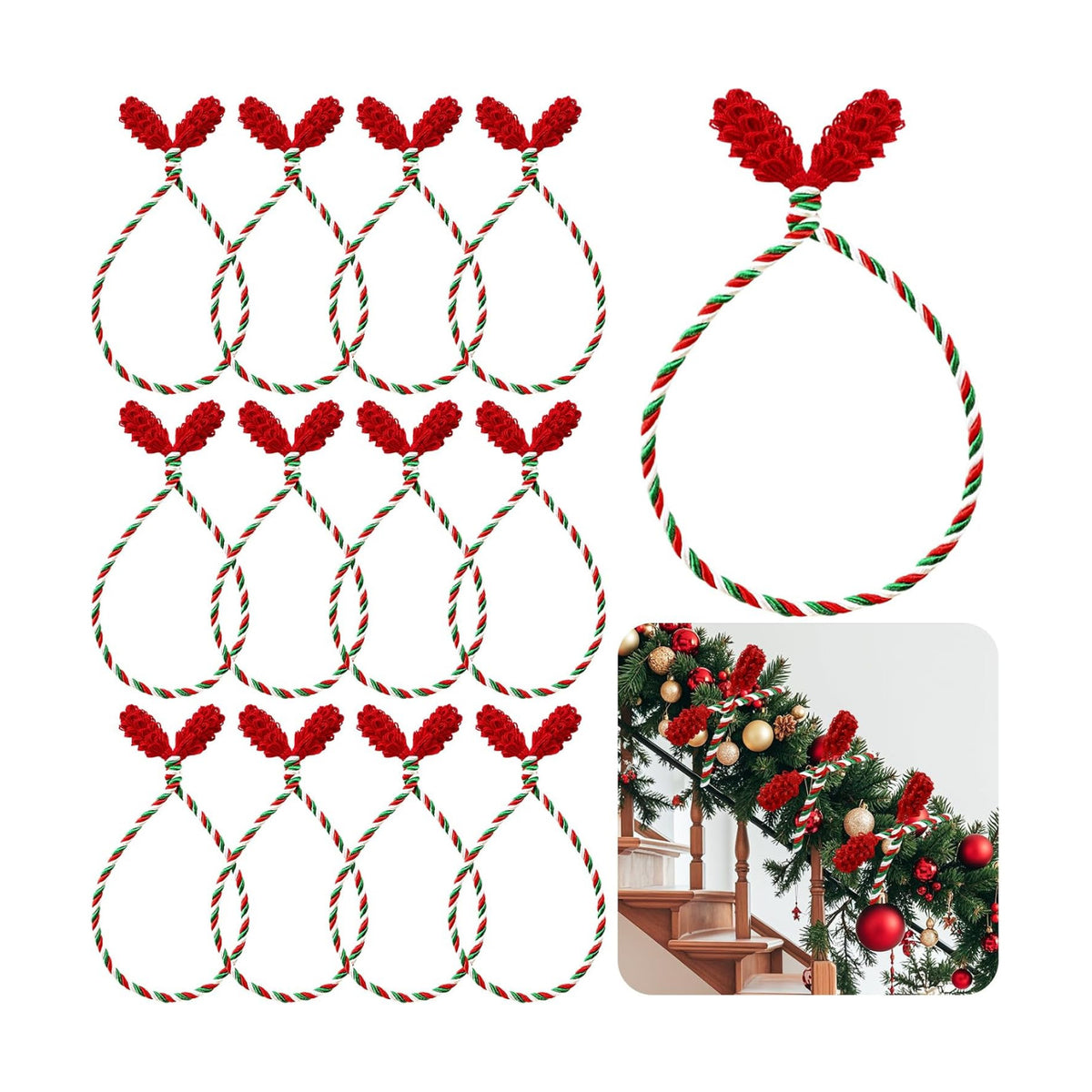 Celltestria 12pcs 20 Inches Christmas Garland Ties (Red Green White)
