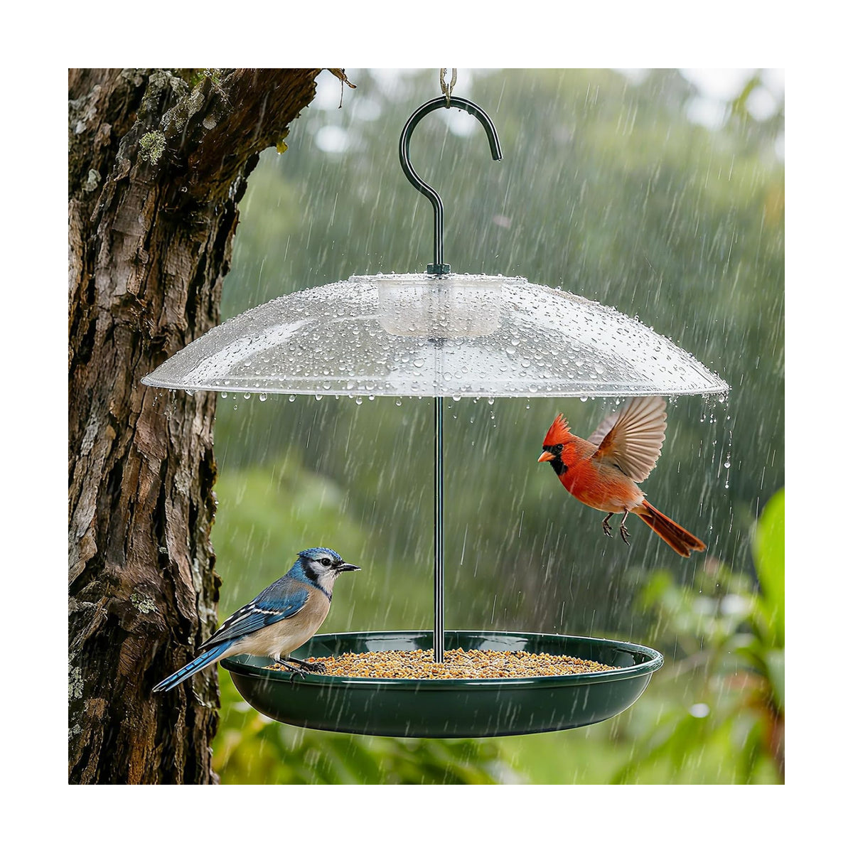 Gtongoko Platform Bird Feeder for Outdoors Hanging with 12" Dome&Metal Tray