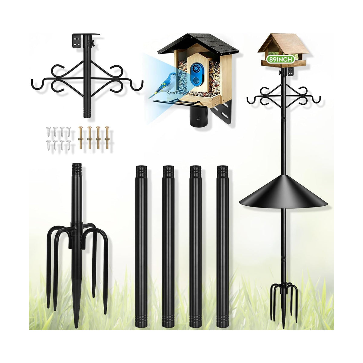 Gbekery 89’’ Bird Feeder Pole Heavy Duty with Squirrel Baffle & Double-Hook