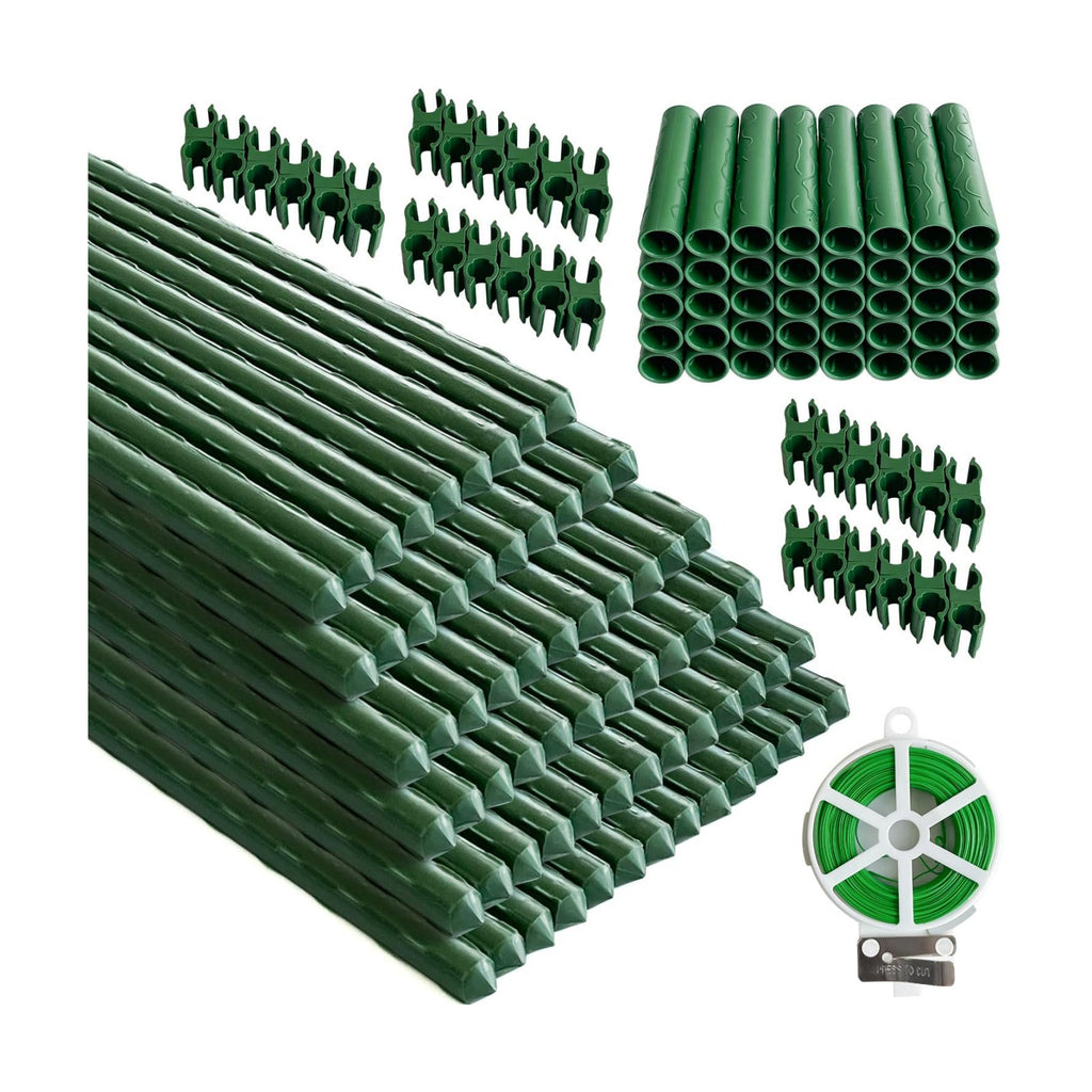 70 Pack Garden Stakes Set, 16 Inch Plant Stakes Support with 40 Connectors 30 Rotatable Clips 164ft Twist Tie for