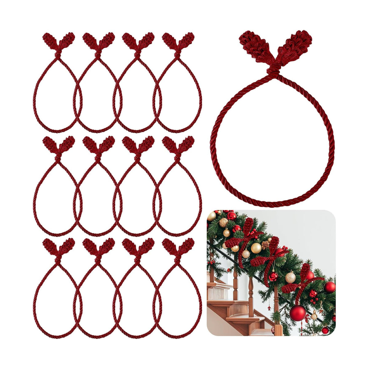 Celltestria 12pcs 20 Inches Christmas Garland Ties (Burgundy)