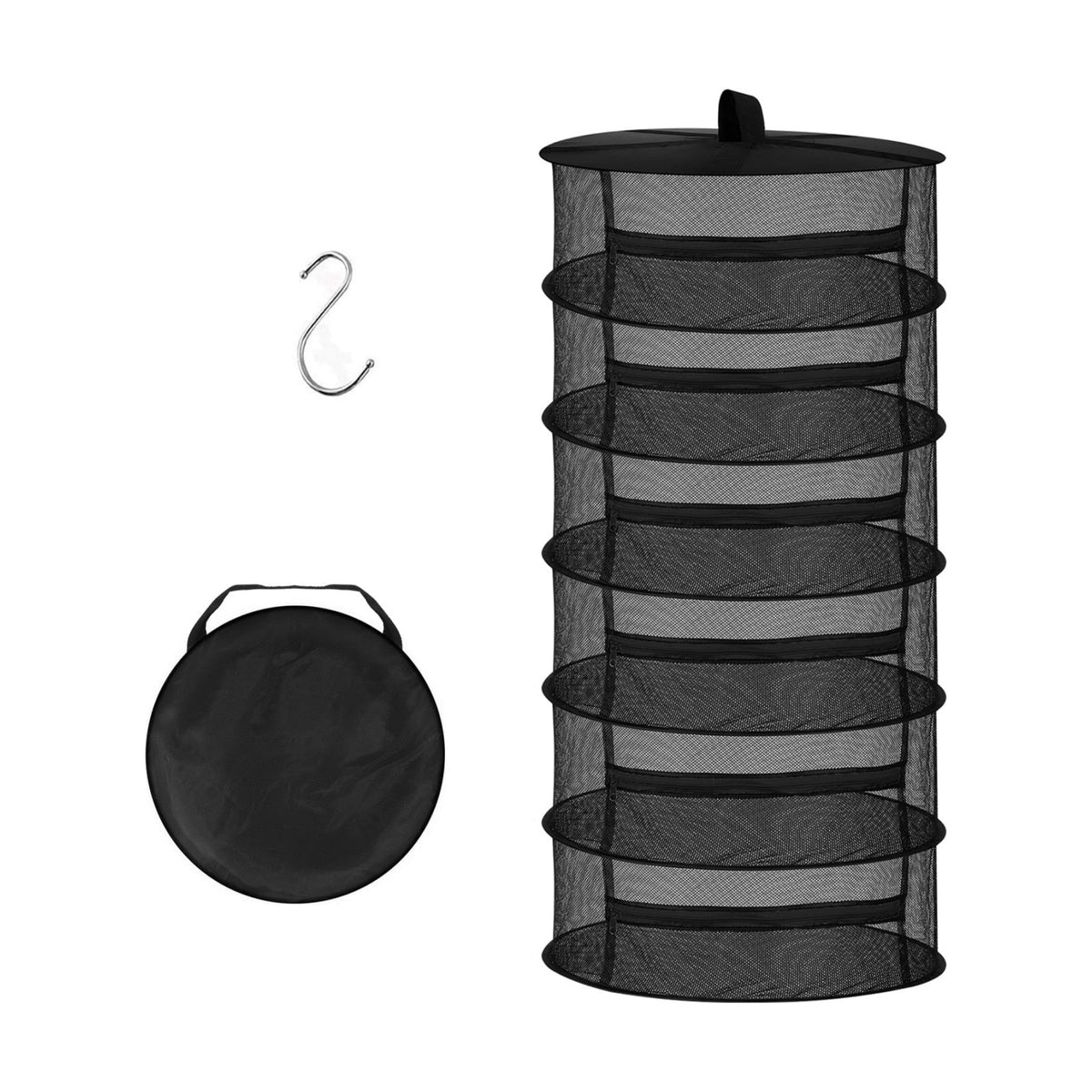 Desy & Feeci Drying Net Herbs 6-Layer Hanging Herbs Drying Rack Drying Net with Zippers, Black, 23.6 x 47.2 in (60 x 120 cm)