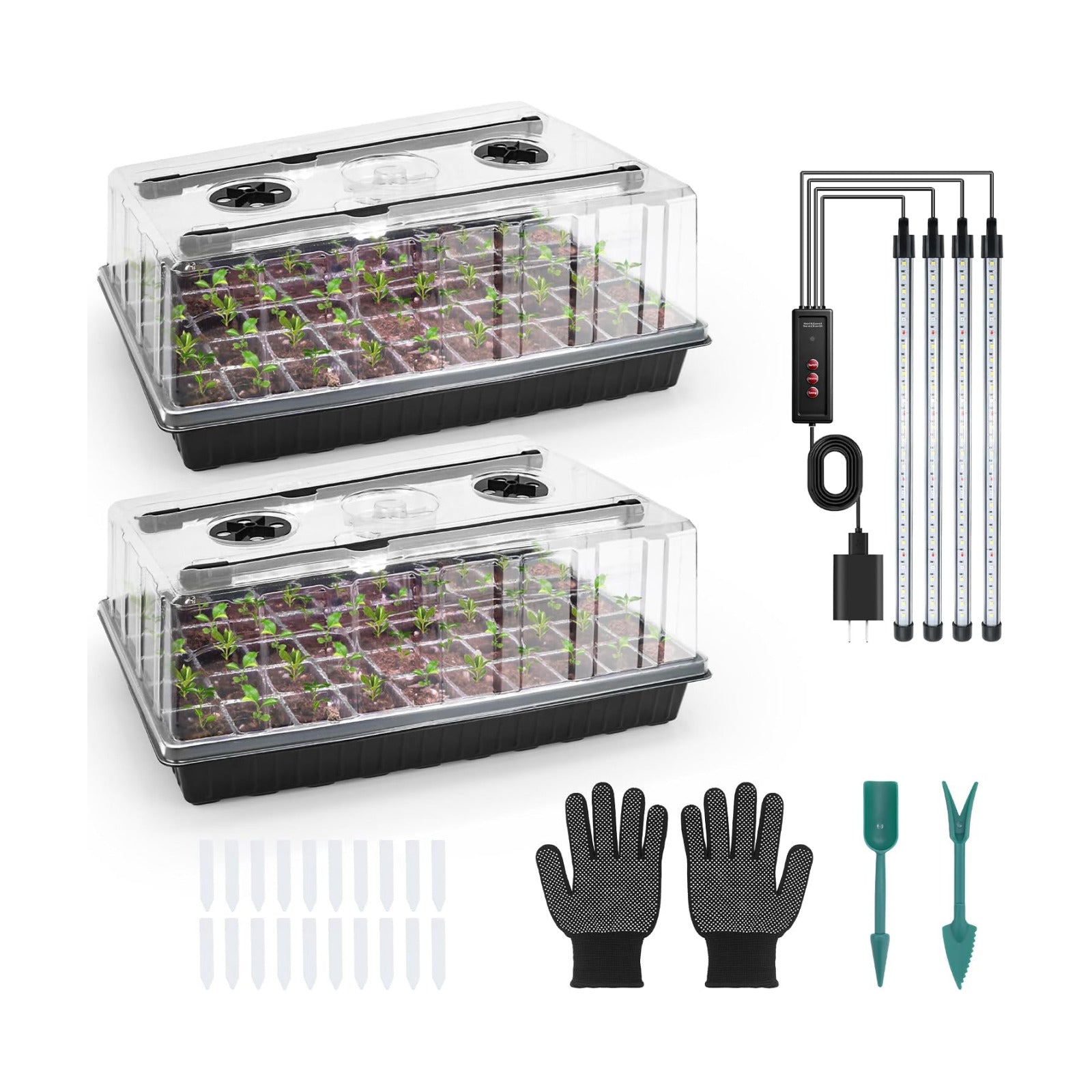 Mulctun 120-Cell Seed Starter Tray with Grow Light, Seedling Starter Trays with 4.08" Humidity Dome, Self-Watering
