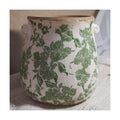 Vintage Green and White Ceramic Floral Vase Planter, Rustic Crackle Glaze Pottery Jar, Hand-Painted Floral Pot Design