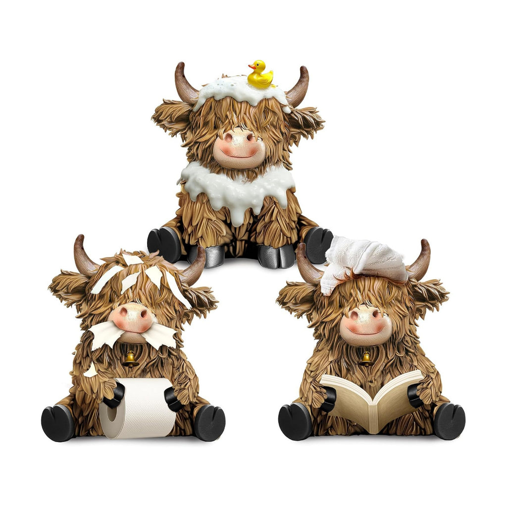 3 Pcs Highland Cow Bathroom Figurines Decor, Resin Bathroom Decor