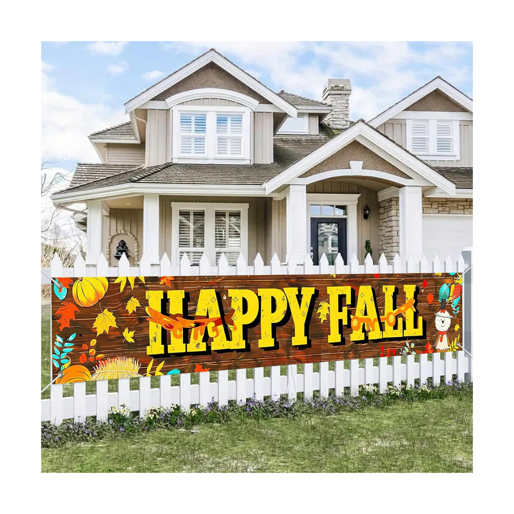 BlissYard Happy Fall Fence Banner Rustic Wood Decor 118 x 20 Inch