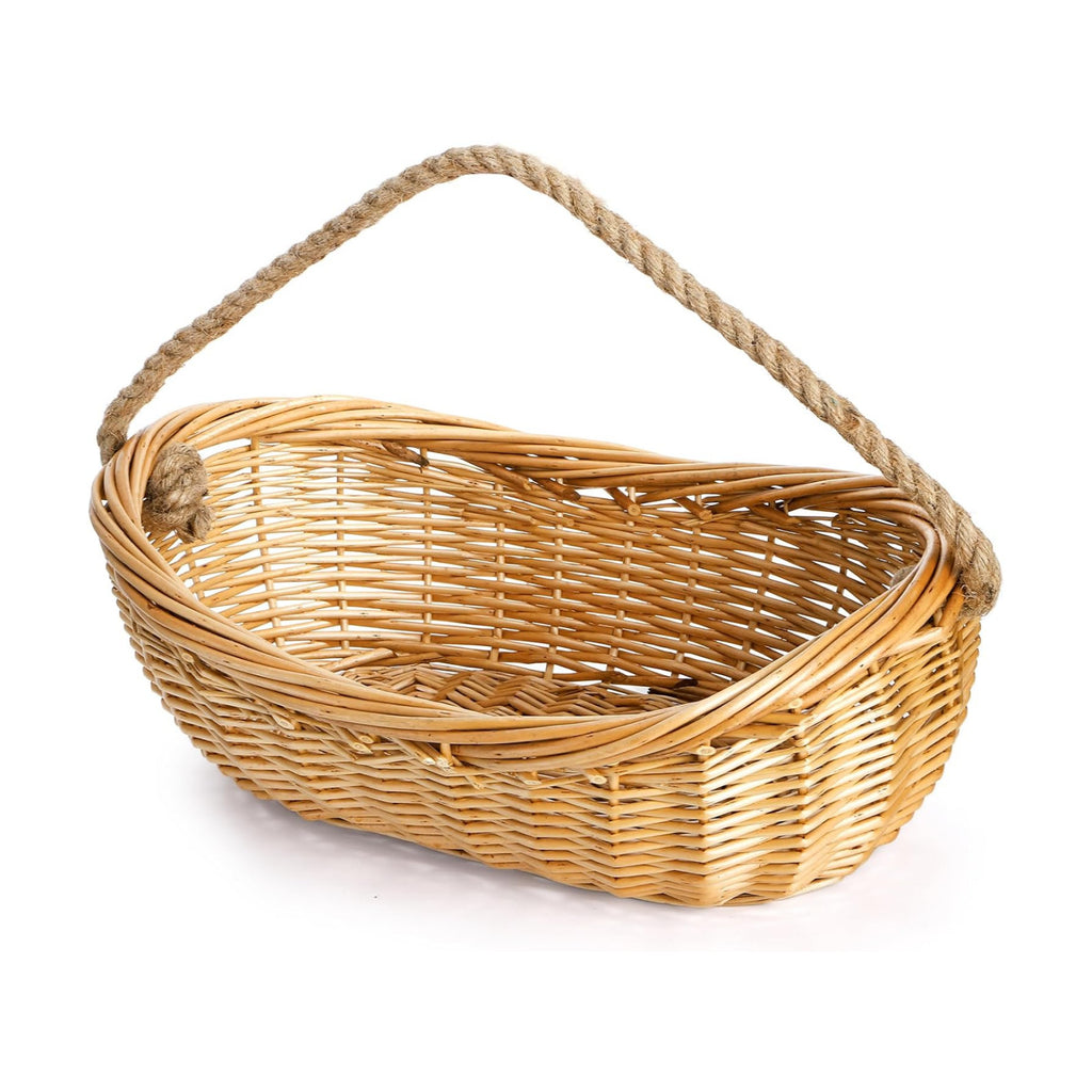 Wicker Woven Basket with Jute Rope Handle, Large Garden Harvest Basket for Gathering Vegetables, Multi-functional Fruit