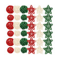 Lucleag 36Pcs Christmas Rattan Balls Star Decorations, Red White Green Natural Wicker Balls Star Ornament Vase Filler DIY Craft with Hemp Rope for Xmas Tree Home Table Decorations Party Supplies