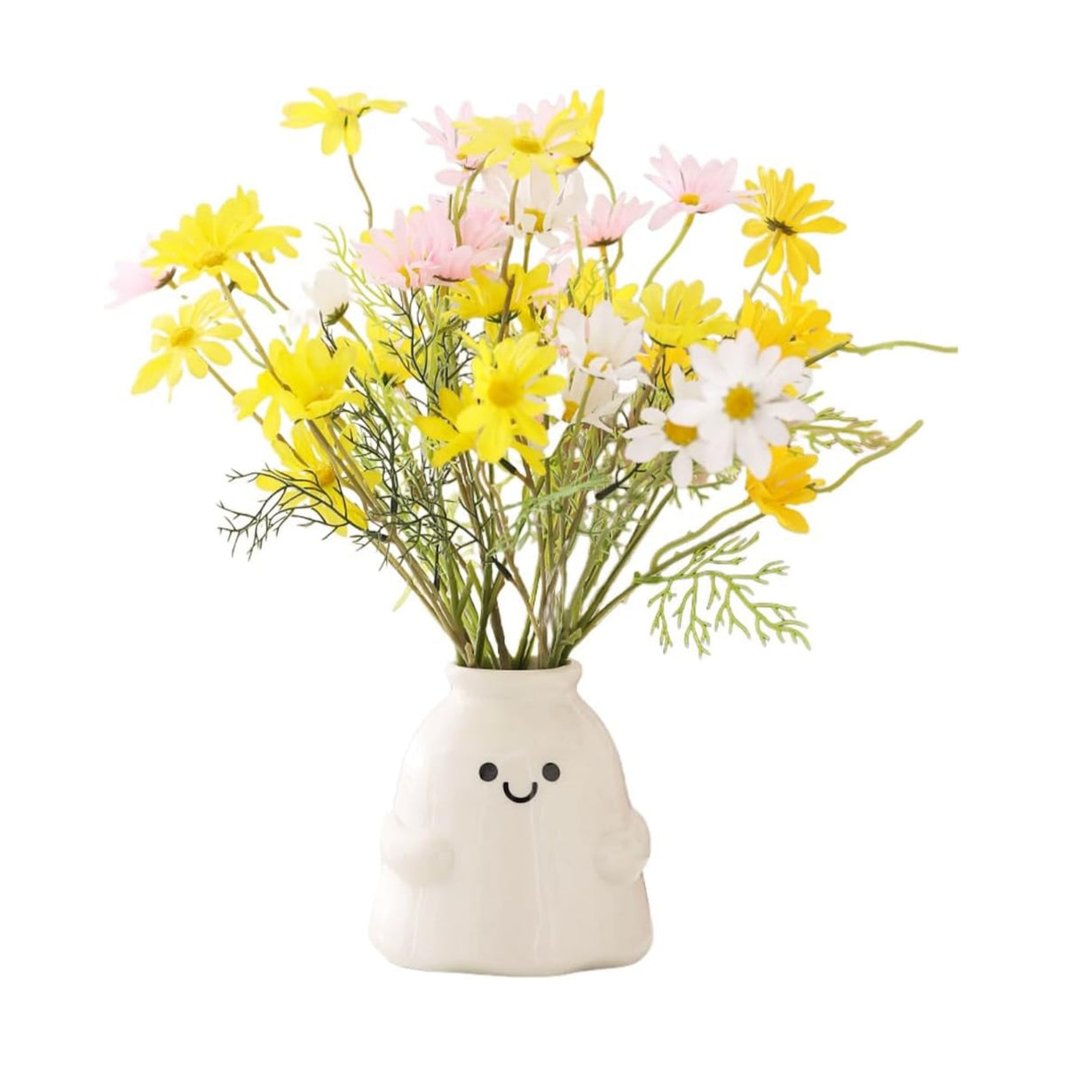Cute Ghost Vase Ceramic Ghost Bucket Vase, H 5.9" Halloween Vases Ceramic Ghosts Decor for Home Table Desk Bedroom Halloween Decorations, Ceramic Vases for Flowers (B-Bright Surface)
