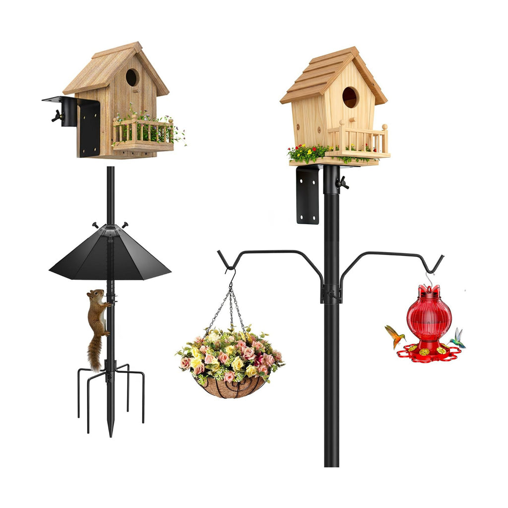 79 Inch Bird Feeder Pole Kit, Squirrel Baffle, 5-Prong Base